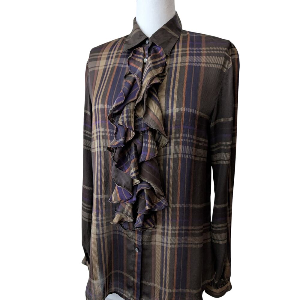 Lauren Ralph Lauren Vintage Silk Plaid Button Down Blouse - Picture 2 of 12